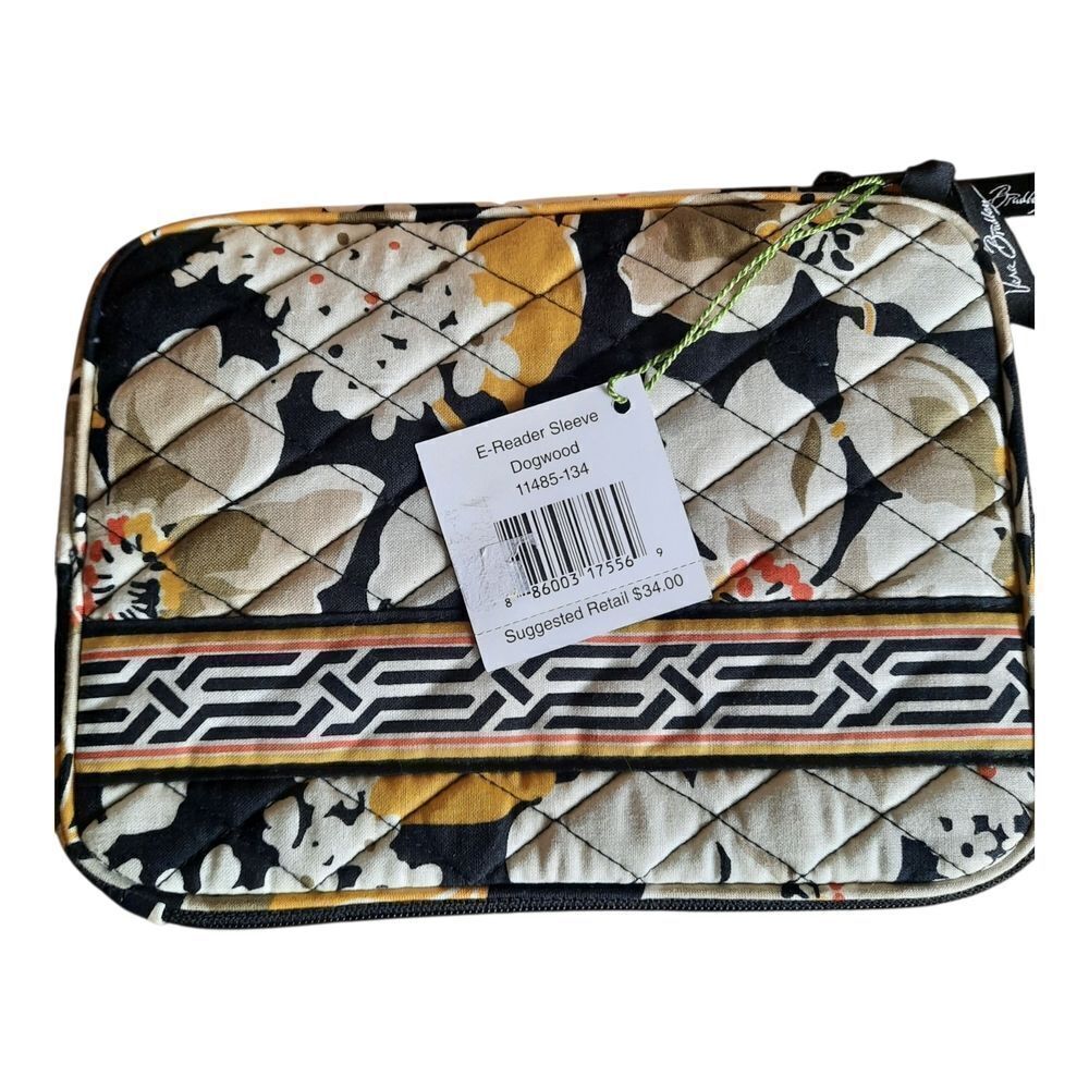VERA BRADLEY E-Reader Sleeve Travel Case DOGWOOD 7 x 9 Black Gold NEW
